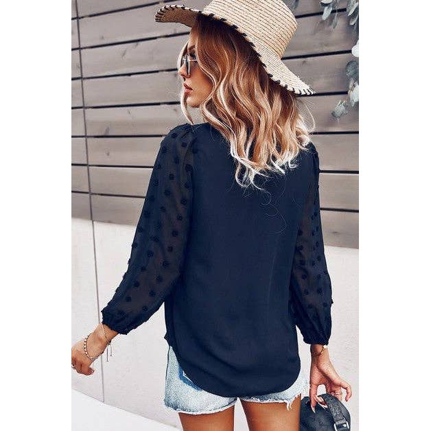 V Neck Solid Long Sleeve Top - Clearance: WHITE / M