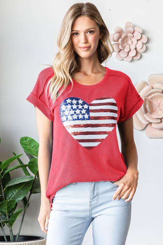 ET7822-12 SOLID URBAN RIBB TOP WITH AMERICAN FLAG PATCH: IVORY / 2-2-2 (S-M-L)