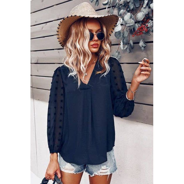 V Neck Solid Long Sleeve Top - Clearance: PINK / L