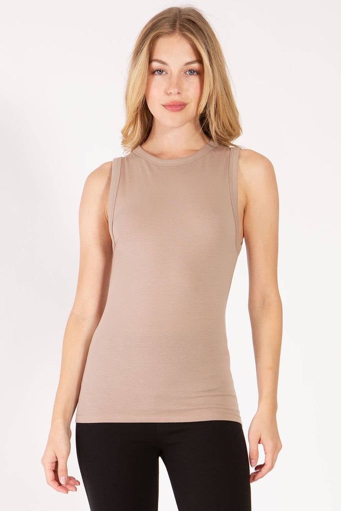 Solid color high neck  cotton spandex tank top white/ 2 S, 2 M, 2 L