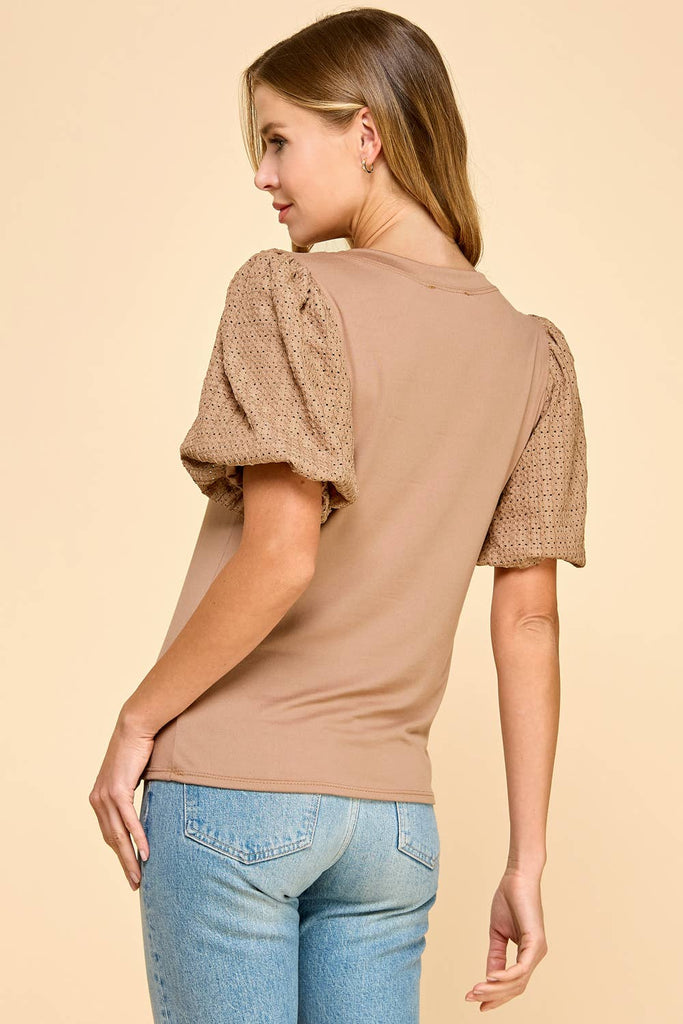 Solid Top with Contrast Puffed Sleeves: Ivory / S
