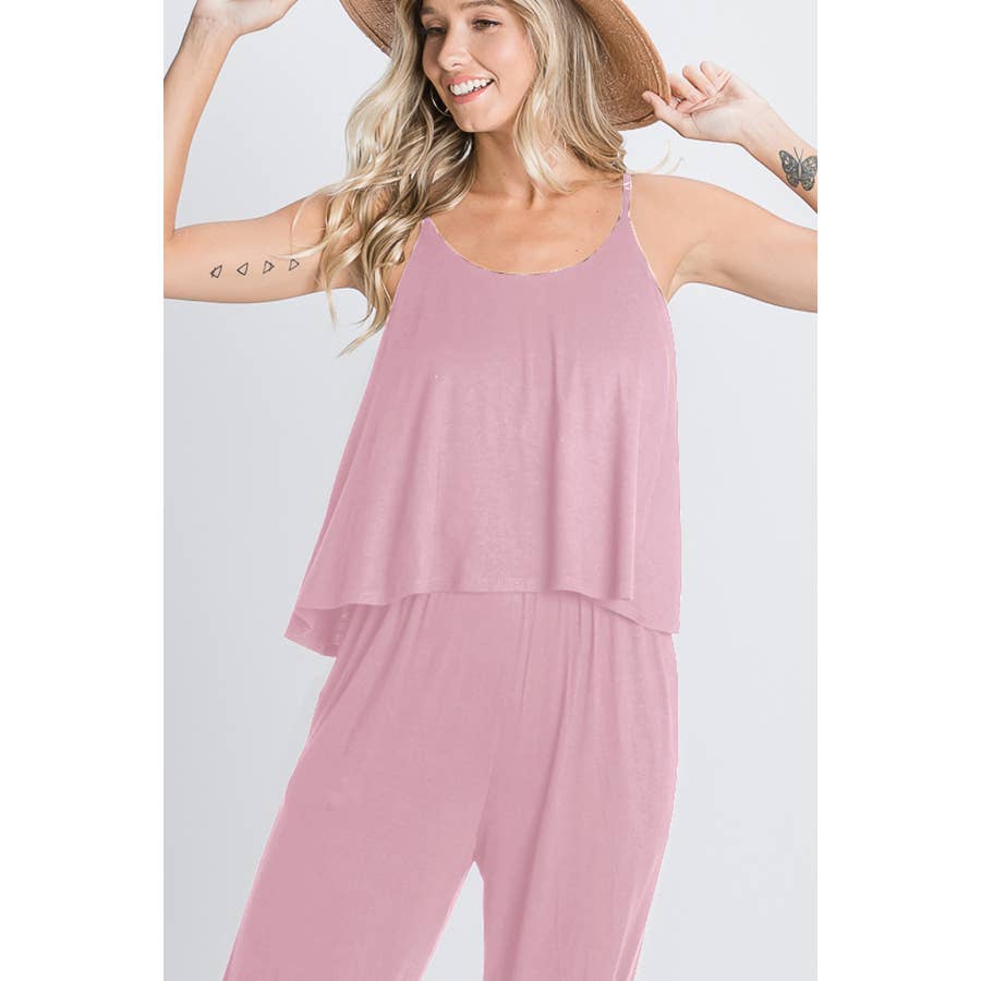 SOLID CROP JUMPSUIT WITH SIDE POCKET: DUSTY PINK / M