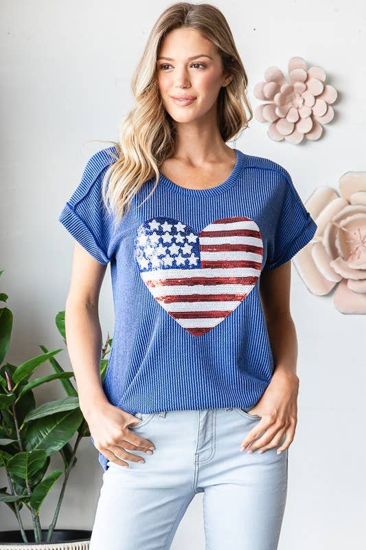 ET7822-12 SOLID URBAN RIBB TOP WITH AMERICAN FLAG PATCH: IVORY / 2-2-2 (S-M-L)