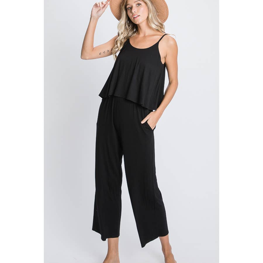 SOLID CROP JUMPSUIT WITH SIDE POCKET: DUSTY PINK / M