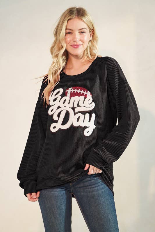 ET7773-10 LONG SLEEVE URBAN RIB GAME DAY TOP: Red / 2-2-2 (S-M-L)