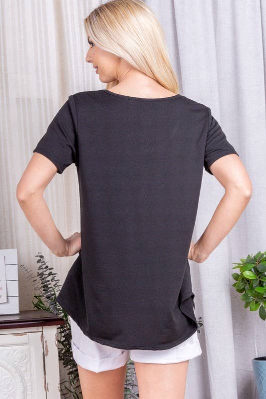 ST1989-10 SOLID TOP WITH BLACK SEQUINS POCKET: BLACK / 2-2-2 (S-M-L)