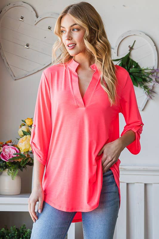 ST1002-BUL COLLAR SOLID TOP: ROYAL BLUE / 2-2-2 (S-M-L)