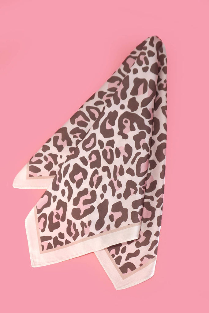 LEOPARD ANIMAL SILKY FEEL BANDANA SCARF | 40SC633: Pink