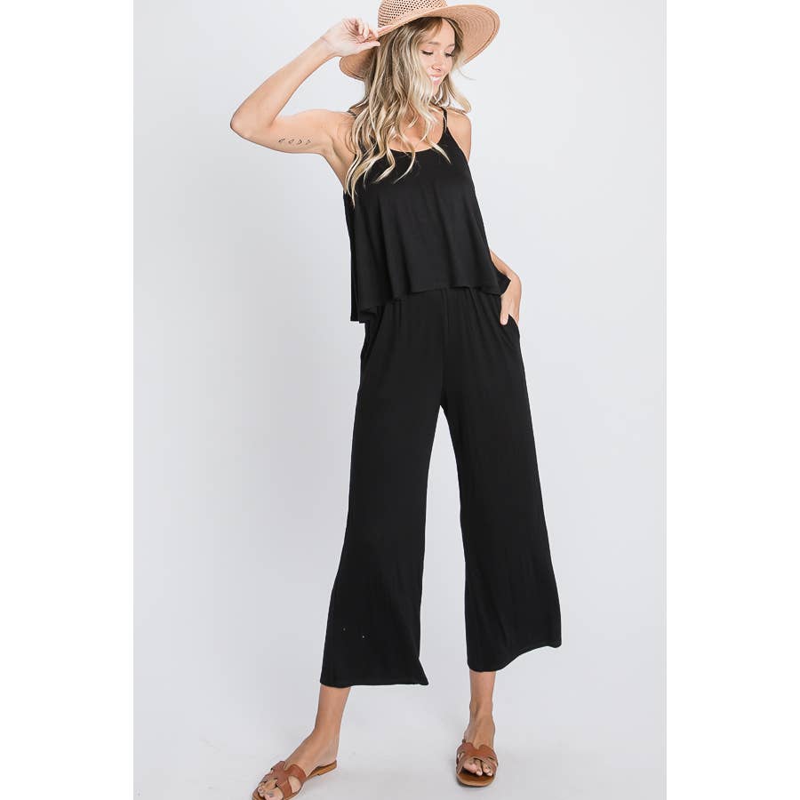 SOLID CROP JUMPSUIT WITH SIDE POCKET: DUSTY PINK / M