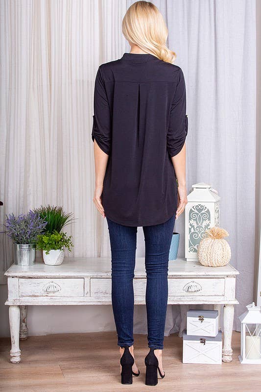 ST1002-BUL COLLAR SOLID TOP: ROYAL BLUE / 2-2-2 (S-M-L)