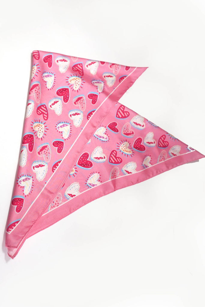 VALENTINE MULTI HEART SILKY FEEL BANDANA SCARF | 40SC630: Pink