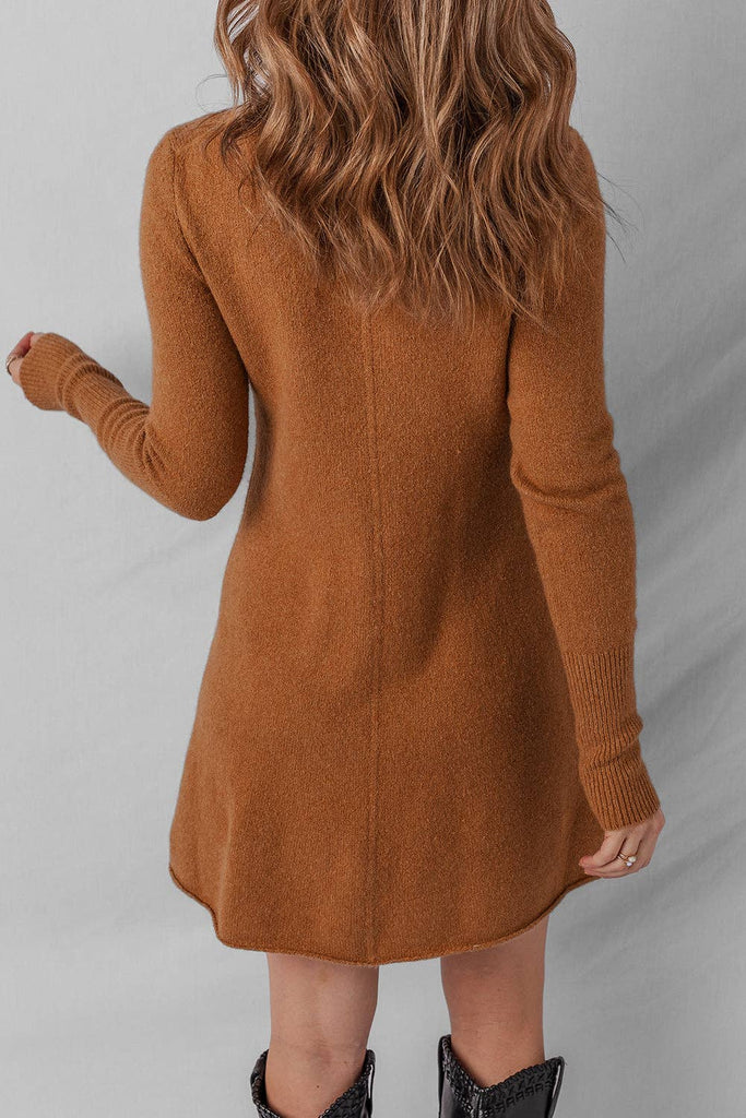 Solid Ribbed Trim Sweater Mini Dress: Straw Yellow /