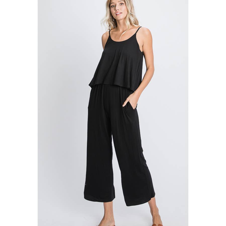 SOLID CROP JUMPSUIT WITH SIDE POCKET: DUSTY PINK / M