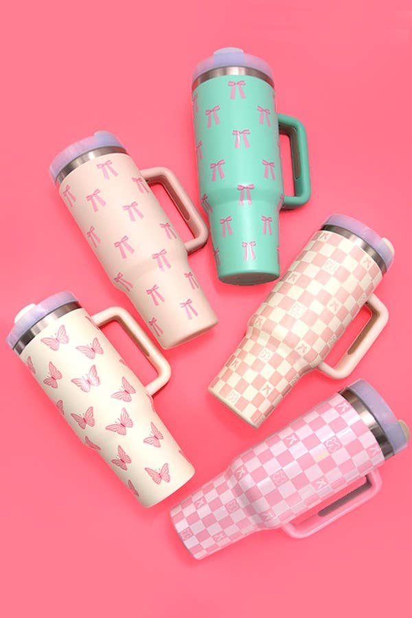 40oz STAINLESS STEEL TUMBLER ALL STYLES | TB40OZ: BOW LT PINK N