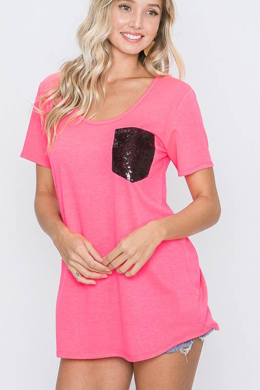 ST1989-10 SOLID TOP WITH BLACK SEQUINS POCKET: BLACK / 2-2-2 (S-M-L)