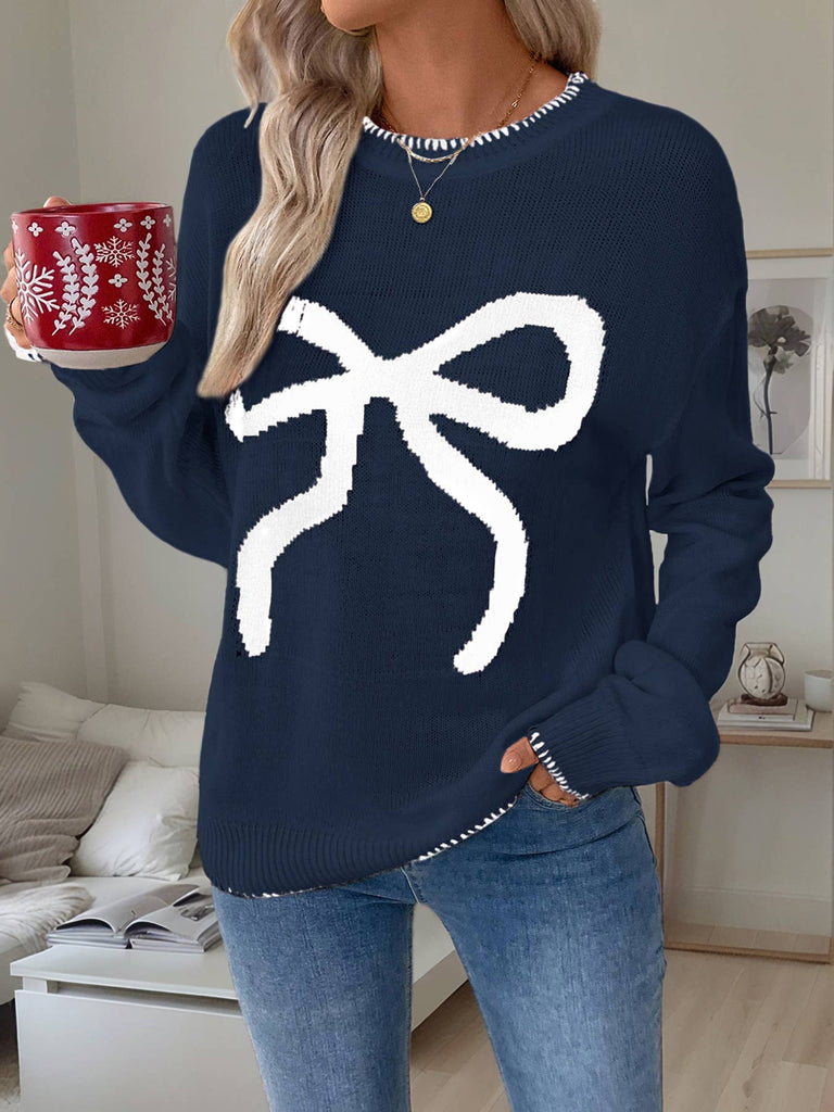 Long Sleeve Crew Neck Knit Sweater: Pink /