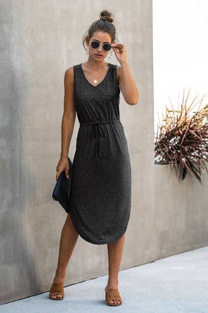 V Neck Sleeveless Tank Dresses: BLACK / L