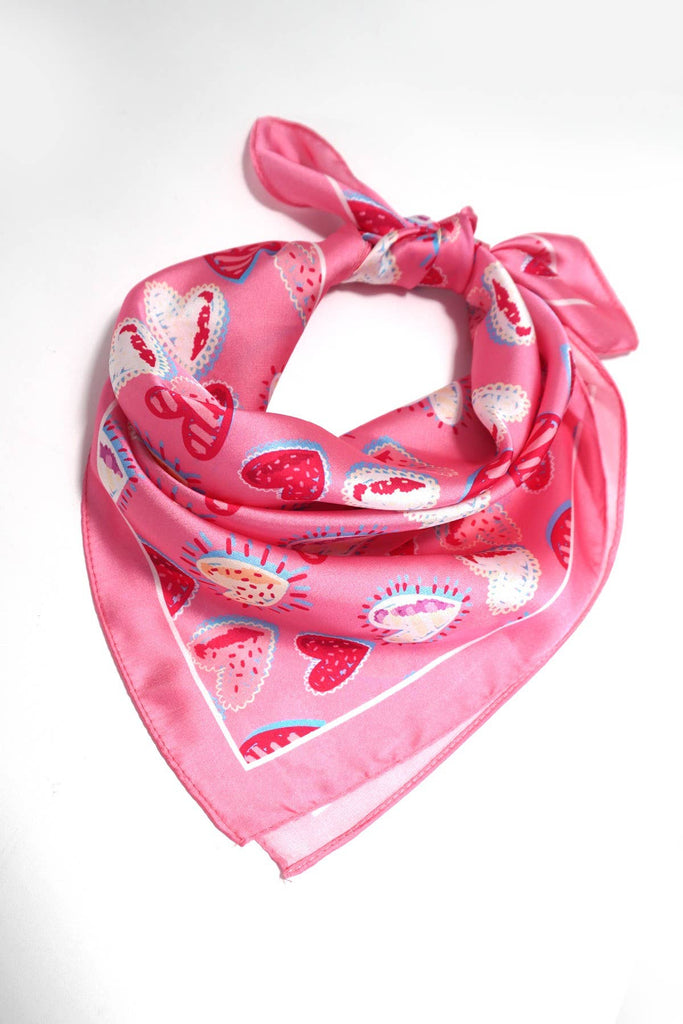 VALENTINE MULTI HEART SILKY FEEL BANDANA SCARF | 40SC630: Pink