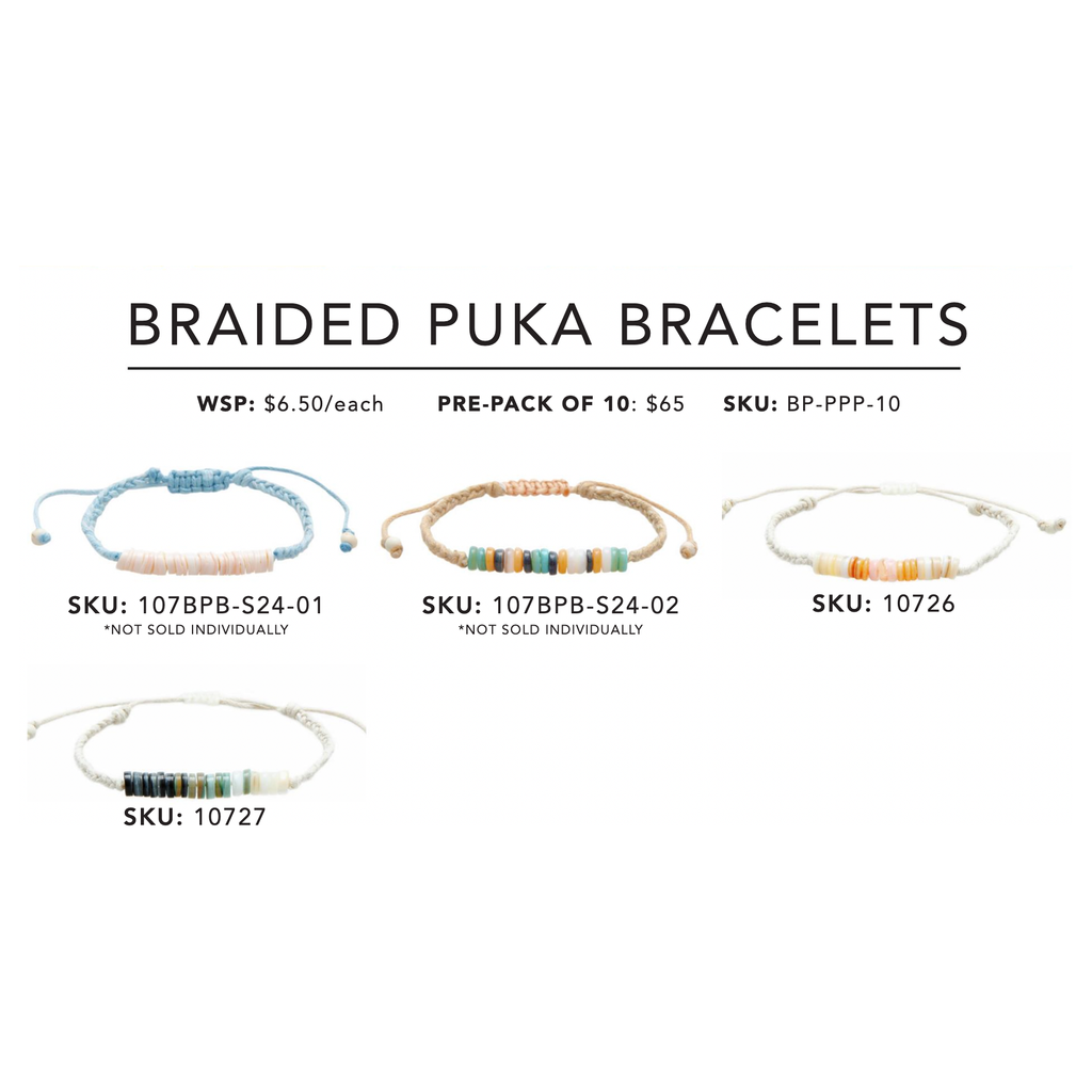 Braided Puka Shell Bracelets (10 pack assorted)